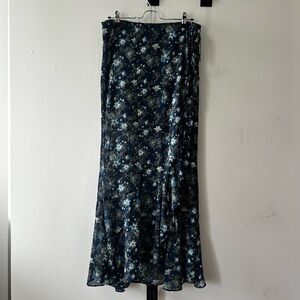 Free People Blue and White Floral Tie-Side Maxi Skirt